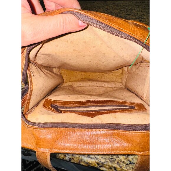 Vintage Handcrafted Congac Tooled Leather Shoulder Bag Floral Design Hippie - Picture 10 of 14